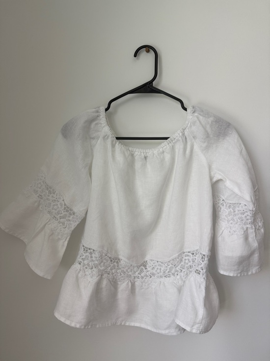 Ismeralda Tops - Ismeralda Lace linen white off shoulder top